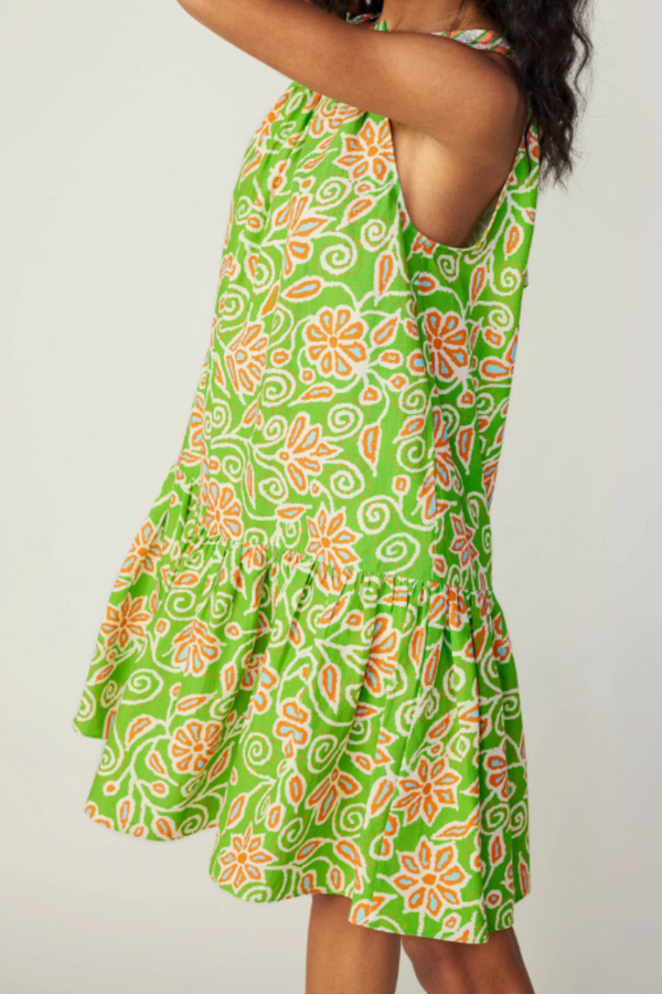Green/Orange Multi Floral Print Sleeveless Halter Dress