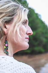 Black Beaded Handwoven Wildflower Fringe Earrings