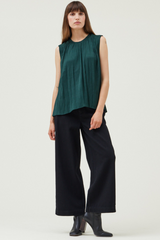 Deep Emarald Pleated Sleeveless Top