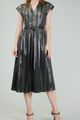 Black and Gold Glimmer Short Sleeve Midi Dress