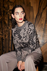 Black/Taupe Meleo Snake Print Long Sleeve Knit Top