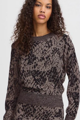 Black/Taupe Meleo Snake Print Long Sleeve Knit Top