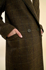 Khaki Masculine Checked Long Coat