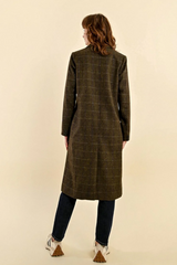 Khaki Masculine Checked Long Coat