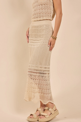 Cream Dya Crochet Knit Midi Skirt