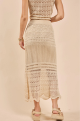Cream Dya Crochet Knit Midi Skirt