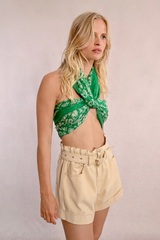 Green and White Floral Print Scarf