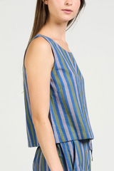 Neko Lavender Blue and Green Stripe Sleeve Top
