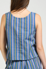 Neko Lavender Blue and Green Stripe Sleeve Top
