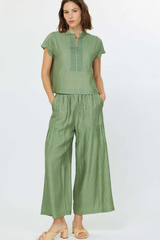 Light Sage Boxy Cropped with Button Front Detail Short Sleeve