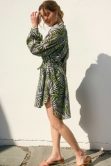 Banana Palm Drifting Dreams Bubble Sleeve Shirt Dress