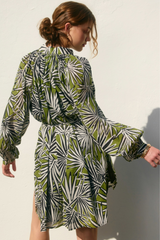 Banana Palm Drifting Dreams Bubble Sleeve Shirt Dress