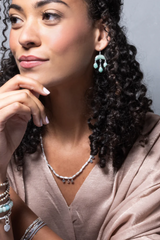 Stone Crescent Drop Earring - Amazonite/Silver