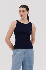 Ink Boat Neck Sleeveless Sweater Top