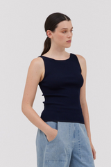 Ink Boat Neck Sleeveless Sweater Top