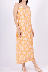 Orange Print Spaghetti Strap Midi Dress