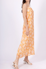 Orange Print Spaghetti Strap Midi Dress