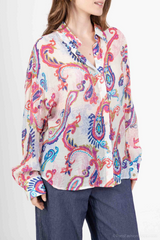 Off White with Pink and Blue Long Sleeve Top