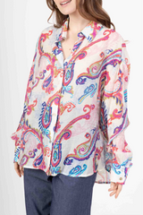 Off White with Pink and Blue Long Sleeve Top