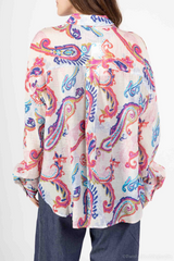 Off White with Pink and Blue Long Sleeve Top