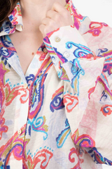 Off White with Pink and Blue Long Sleeve Top