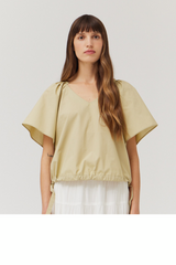 Pistachio Side Ribbon Tie V-Neck Short Sleeve Top