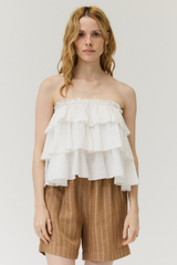 Off White Ruffled Sleeveless Top