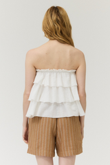 Off White Ruffled Sleeveless Top