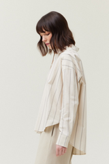 Natural Striped Oversized Fit Button Front Top