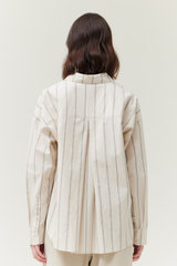 Natural Striped Oversized Fit Button Front Top