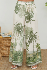 Tropical Palm Tree Wide Leg Linen Pants