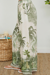 Tropical Palm Tree Wide Leg Linen Pants