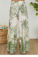 Tropical Palm Tree Wide Leg Linen Pants