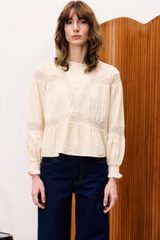 Off White Lace Detail Long Sleeve Top