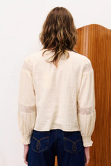 Off White Lace Detail Long Sleeve Top