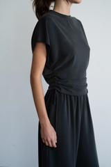 Charcoal Side Ruching Short Sleeve Top