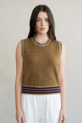 Olive Rib Striped Detail Crew Neck Sweater Vest