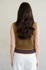 Olive Rib Striped Detail Crew Neck Sweater Vest