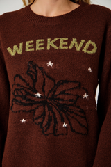 Brown Floral Weekend Pullover Sweater