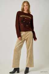 Brown Floral Weekend Pullover Sweater