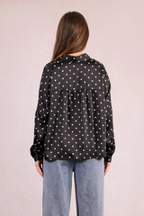 Black and White Long Sleeve Polka Dot Top