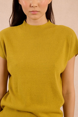 Lime High Neck Short Sleeve Knit Top
