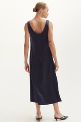Navy Derin Sleeveless Satin Dress