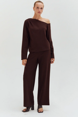 Expresso Dulce One Shoulder Top & Flowy Pants Two-Piece Set