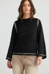 Black Metallic Daintree Long Sleeve Knit Sweater