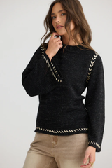 Black Metallic Daintree Long Sleeve Knit Sweater