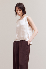 Cream Thick Sleeveless Satin Top