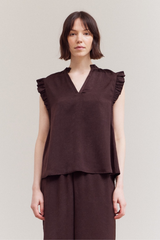 Chicory Satin Short Sleeve Ruffle Top