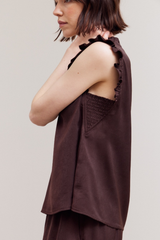 Chicory Satin Short Sleeve Ruffle Top