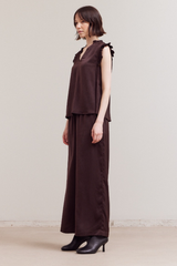 Chicory Satin Short Sleeve Ruffle Top